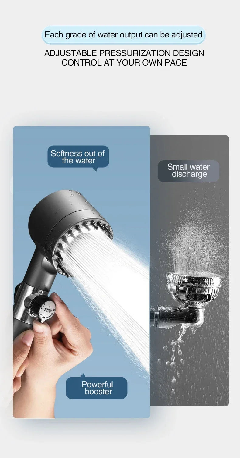 High Pressure Shower Head Pro – 3 Modes + Built-in Filter & Massage Brush