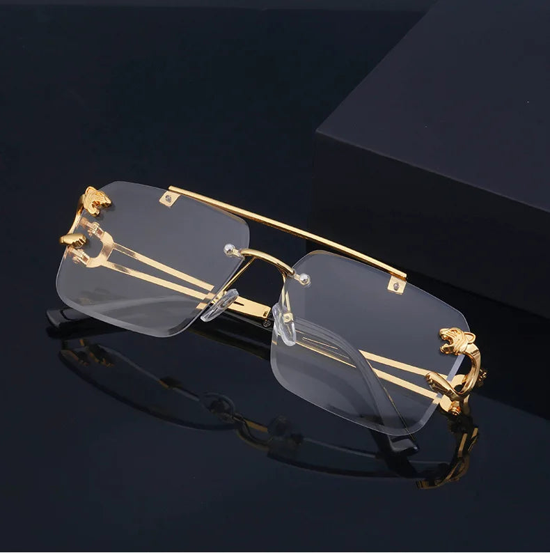 Luxury Rimless Leopard Sunglasses – Double Bridge UV400 Gradient Shades