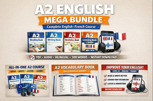 A2 MEGA Bundle (PDF ) | A2 English MEGA Bundle (PDF + Audio) | Complete English–French Course