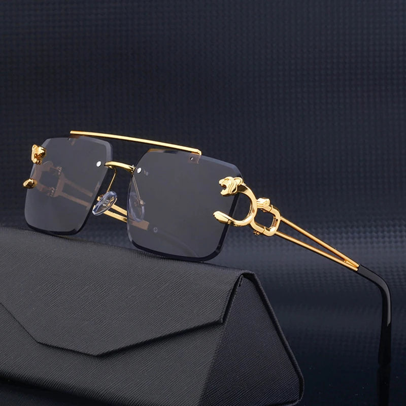 Luxury Rimless Leopard Sunglasses – Double Bridge UV400 Gradient Shades