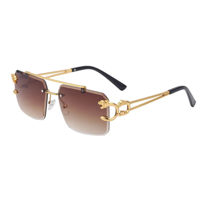 Luxury Rimless Leopard Sunglasses – Double Bridge UV400 Gradient Shades