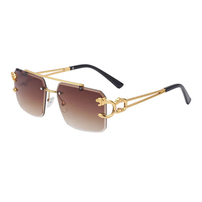 Luxury Rimless Leopard Sunglasses – Double Bridge UV400 Gradient Shades