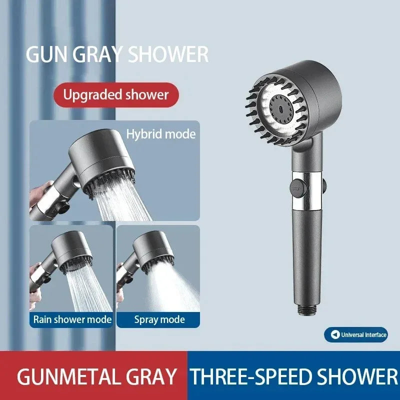 High Pressure Shower Head Pro – 3 Modes + Built-in Filter & Massage Brush