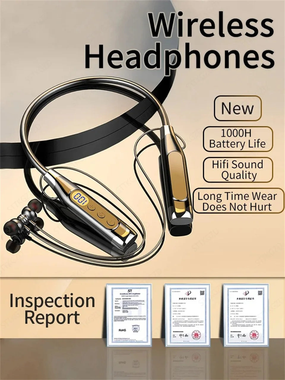 Wireless Headphones Neckband Bluetooth Earphone With Microphone