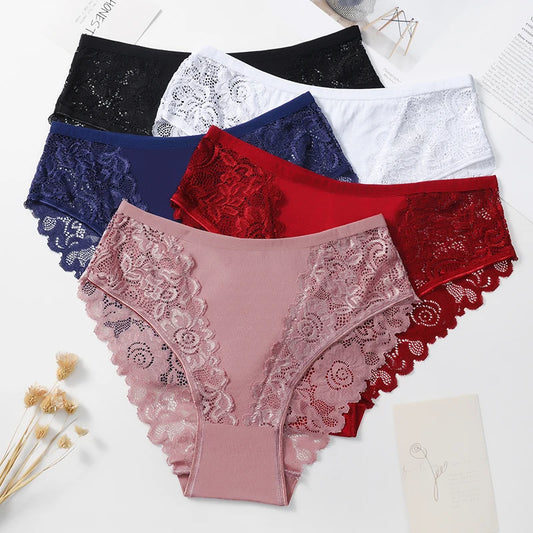 5PCS/Set Lace Cotton Patchwork Bikini Panties Women