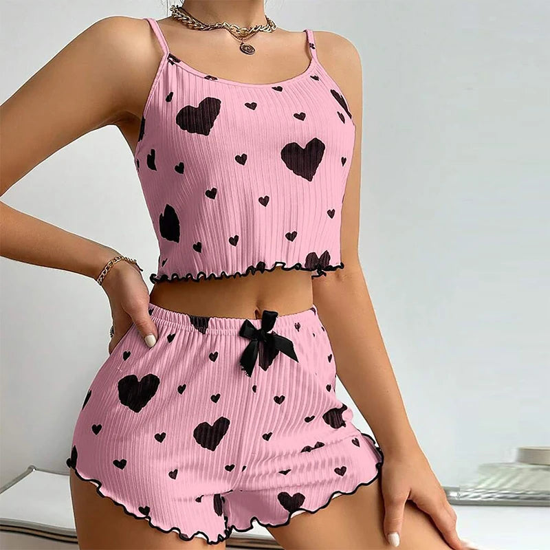 Women's Pajamas Set Sleepwear 2 PCS Short Tank Tops And Shorts